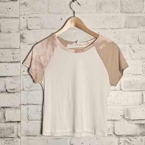 Sage + Stone Colorblock Raglan Tee Beige Pink White Short Sleeve Top L